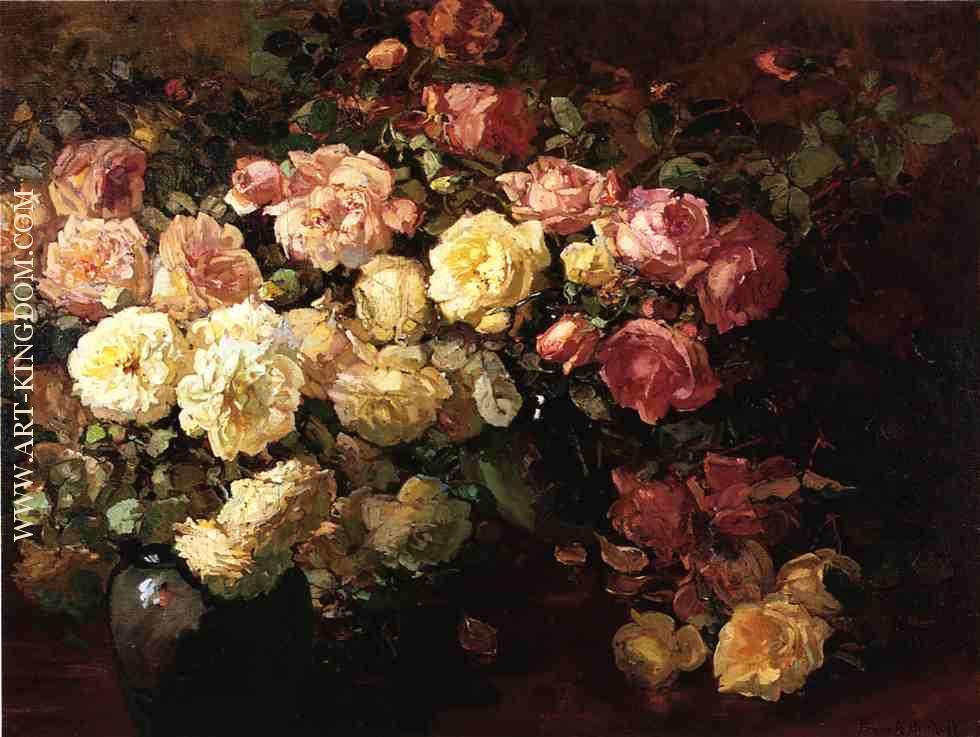 Still Life with White and Pink Roses