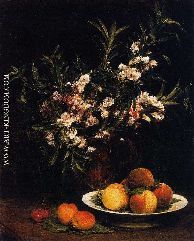 Still Life Balsimines Peaches and Apricots