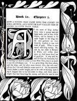 Border and Initial A with text from Le Morte Darthur