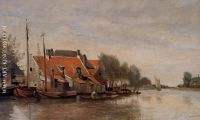 Near Rotterdam Small Houses on the Banks of a Canal