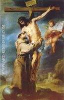 Saint Francis embracing Christ on the Cross