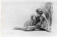 Nude Man Seated on the Ground with One Leg Extended