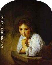 A Young Girl Leaning on a Window Sill