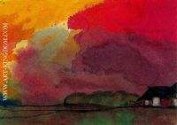 Farmstead under Red Evening