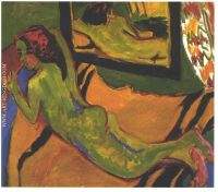 Reclining female nude in front of a mirror