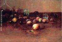 Plums Waterglass and Peaches