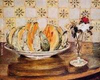 Still Life with a Melon and a Vase of Flowers