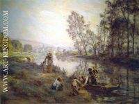 Figures by a Country Stream