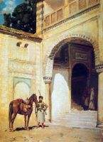 Rider at the entrance of a house