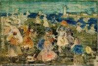 Beach Scene with Lighthouse also known as Children at the Seashore 