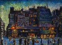 Paris Animated Street in the Evening