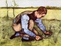Boy Cutting Grass with a Sickle