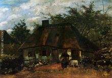 Cottage and Woman with Goat