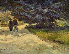 Public Garden with Couple and Blue Fir Tree