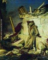 Cry of prophet Jeremiah on the Ruins of Jerusalem on a Bible subject 