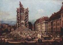 View of Dresden the ruins of the Cross Church seen from the east