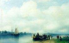 Arrival Peter the First on river Neva