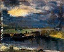 John Constable Boats on the Stour in the background of the Deadham church