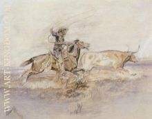 Cowboy Lassoing A Steer