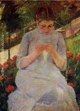 Young Woman Sewing in a Garden