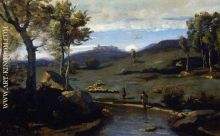 Roman Countryside  Rocky Valley with a Herd of Pigs
