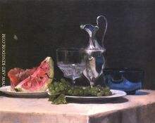 Still life study of silver glass and fruit