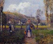 Peasant Woman and Child Harvesting the Fields, Pontoise