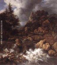 Waterfall in a Mountainous Northern Landscape